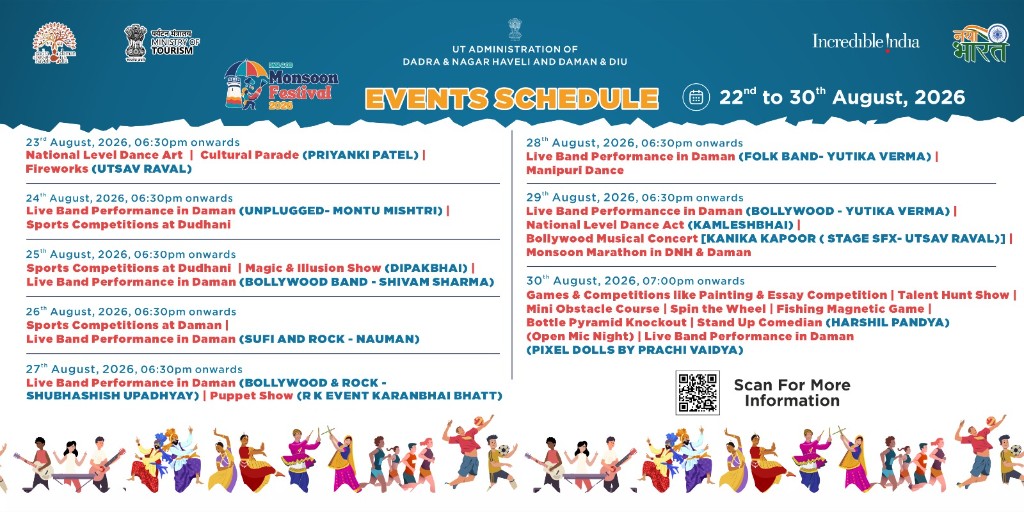 Events schedule, Monsoon Festival 2026, 22nd to 30th August 2026.
